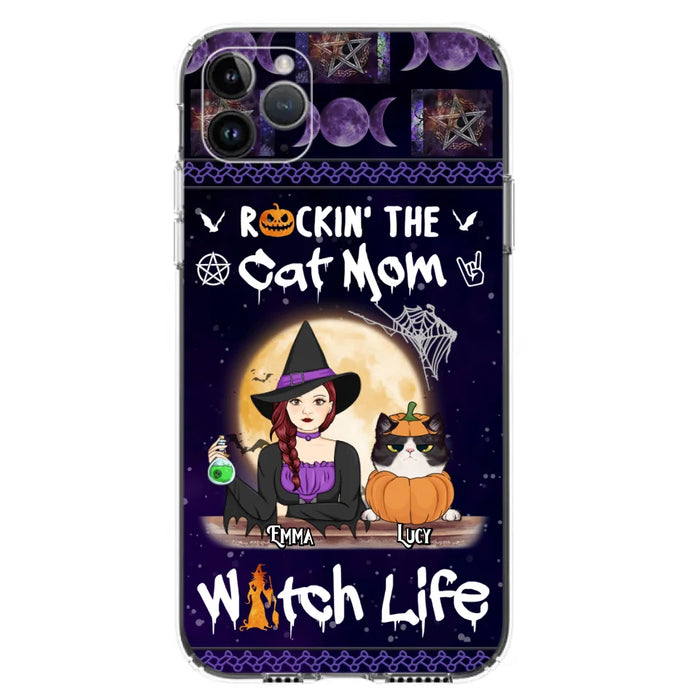 Custom Personalized Pet Witch Phone Case - Up to 4 Pets - Halloween Gift For Dog/ Cat Lover - Rockin' The Cat Mom & Witch Life - Case For iPhone And Samsung