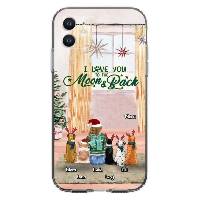 Custom Personalized Christmas Dog Mom Phone Case - Upto 5 Dogs - Gift Idea For Dog Lover/Dog Mom - I Love You To The Moon & Back - Case For iPhone & Samsung