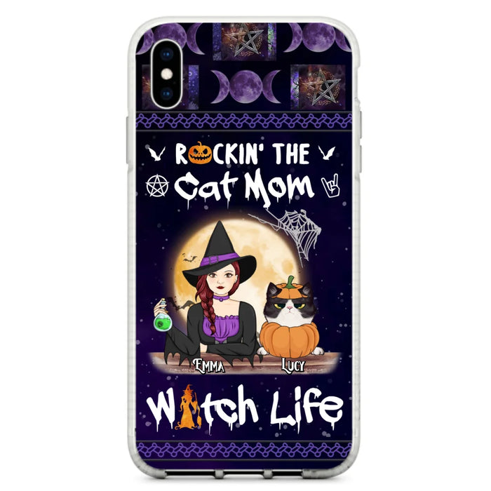 Custom Personalized Pet Witch Phone Case - Up to 4 Pets - Halloween Gift For Dog/ Cat Lover - Rockin' The Cat Mom & Witch Life - Case For iPhone And Samsung