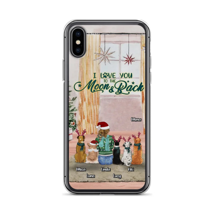 Custom Personalized Christmas Dog Mom Phone Case - Upto 5 Dogs - Gift Idea For Dog Lover/Dog Mom - I Love You To The Moon & Back - Case For iPhone & Samsung