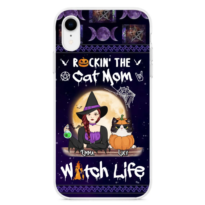 Custom Personalized Pet Witch Phone Case - Up to 4 Pets - Halloween Gift For Dog/ Cat Lover - Rockin' The Cat Mom & Witch Life - Case For iPhone And Samsung