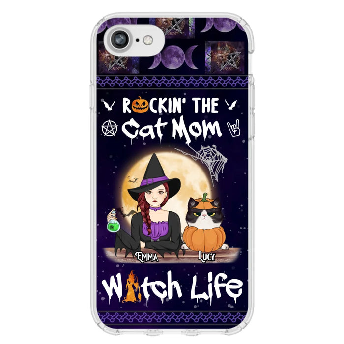 Custom Personalized Pet Witch Phone Case - Up to 4 Pets - Halloween Gift For Dog/ Cat Lover - Rockin' The Cat Mom & Witch Life - Case For iPhone And Samsung