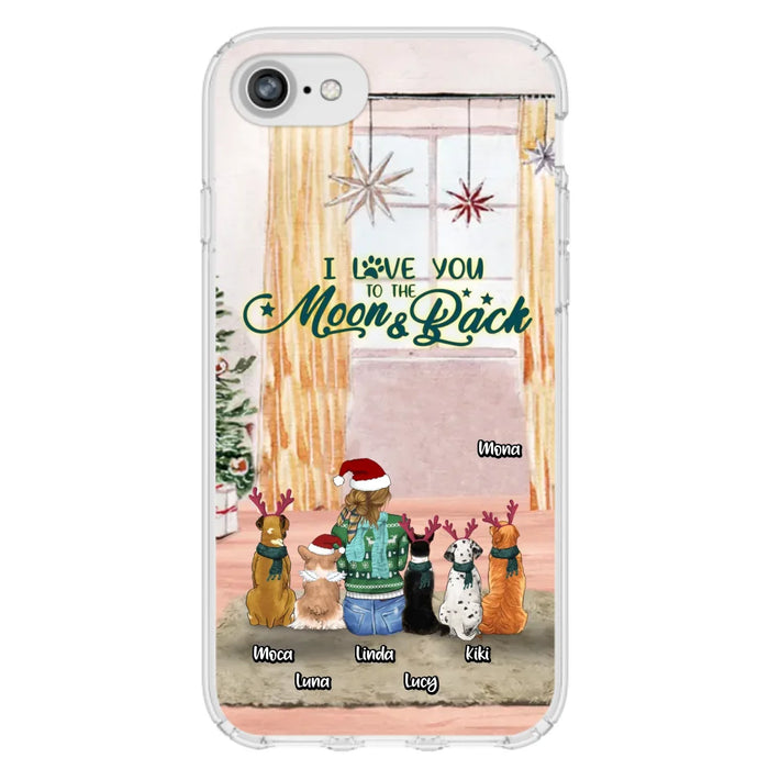 Custom Personalized Christmas Dog Mom Phone Case - Upto 5 Dogs - Gift Idea For Dog Lover/Dog Mom - I Love You To The Moon & Back - Case For iPhone & Samsung