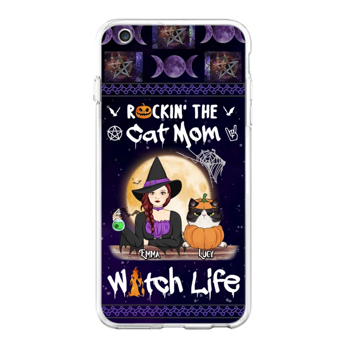 Custom Personalized Pet Witch Phone Case - Up to 4 Pets - Halloween Gift For Dog/ Cat Lover - Rockin' The Cat Mom & Witch Life - Case For iPhone And Samsung