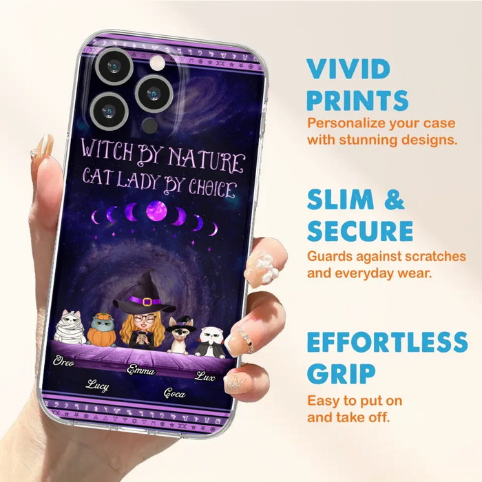 Custom Personalized Witch Phone Case for iPhone/ Samsung - Gift Idea For Halloween/ Pet Lovers with up to 4 Pets - Witch By Nature, Cat Lady By Choice