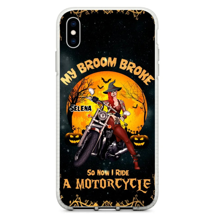 Custom Personalized Witch Phone Case - Upto 4 Dogs - Halloween Gifts For Friends/Dog Lovers  - My Broom Broke So Now I Ride A Motorcycle - Case For iPhone/Samsung