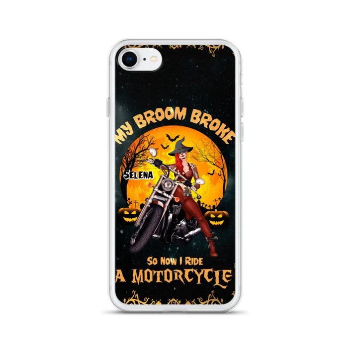 Custom Personalized Witch Phone Case - Upto 4 Dogs - Halloween Gifts For Friends/Dog Lovers  - My Broom Broke So Now I Ride A Motorcycle - Case For iPhone/Samsung