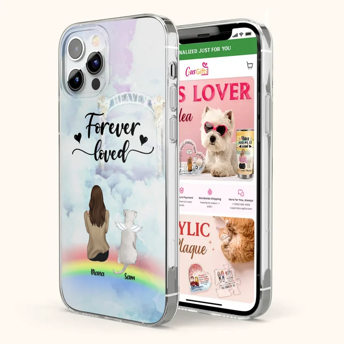 Custom Personalized Memorial Pets Phone Case - Man/Woman With Upto 4 Pets - Memorial Gift For Dog Lovers/Cat Lovers - Forever Loved - For iPhone And Samsung Phone Case - AXSIO5