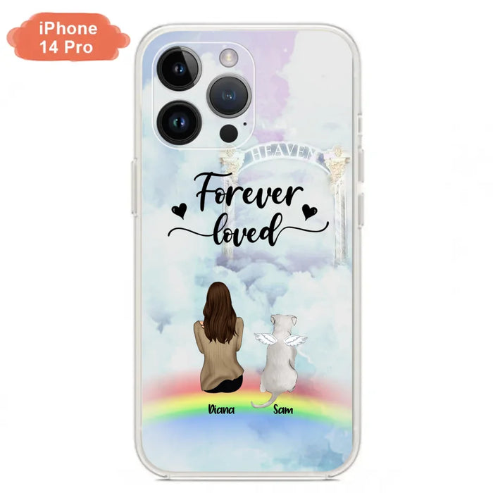 Custom Personalized Memorial Pets Phone Case - Man/Woman With Upto 4 Pets - Memorial Gift For Dog Lovers/Cat Lovers - Forever Loved - For iPhone And Samsung Phone Case - AXSIO5