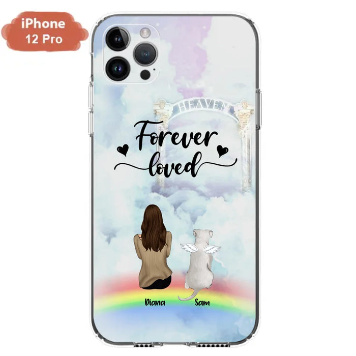 Custom Personalized Memorial Pets Phone Case - Man/Woman With Upto 4 Pets - Memorial Gift For Dog Lovers/Cat Lovers - Forever Loved - For iPhone And Samsung Phone Case - AXSIO5