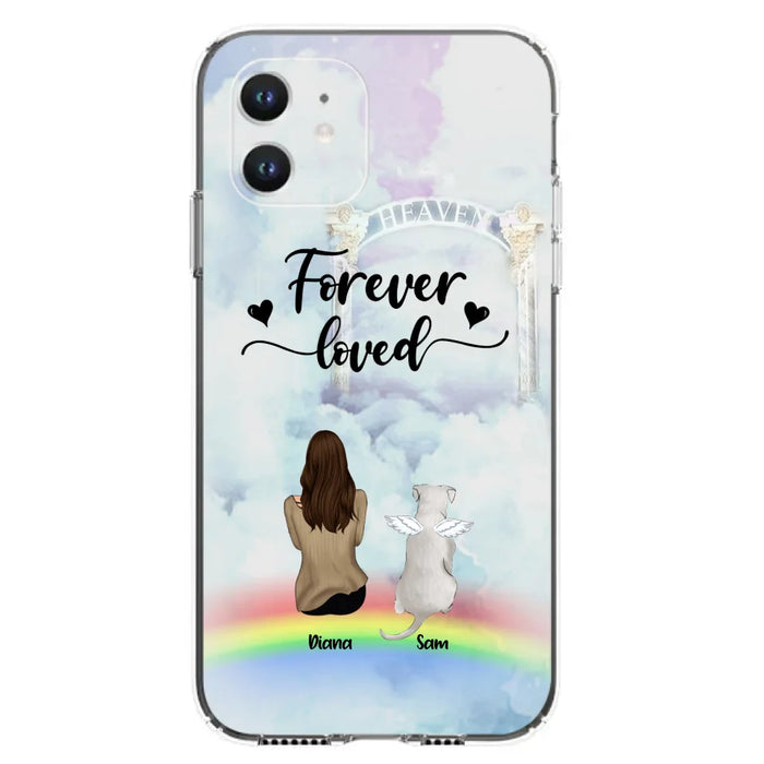 Custom Personalized Memorial Pets Phone Case - Man/Woman With Upto 4 Pets - Memorial Gift For Dog Lovers/Cat Lovers - Forever Loved - For iPhone And Samsung Phone Case - AXSIO5