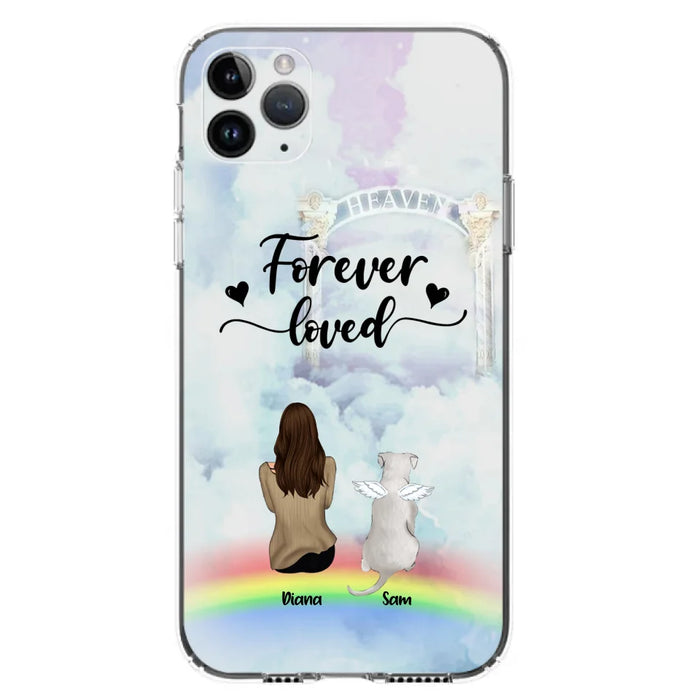 Custom Personalized Memorial Pets Phone Case - Man/Woman With Upto 4 Pets - Memorial Gift For Dog Lovers/Cat Lovers - Forever Loved - For iPhone And Samsung Phone Case - AXSIO5