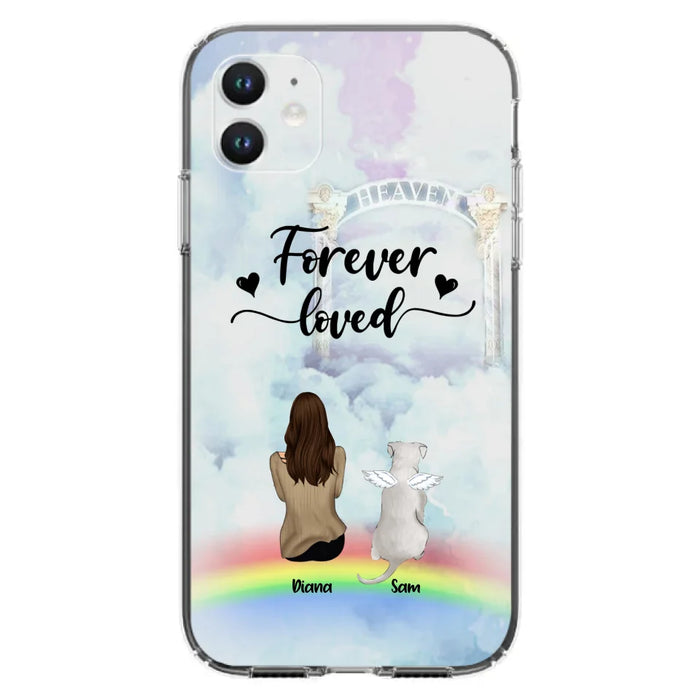 Custom Personalized Memorial Pets Phone Case - Man/Woman With Upto 4 Pets - Memorial Gift For Dog Lovers/Cat Lovers - Forever Loved - For iPhone And Samsung Phone Case - AXSIO5