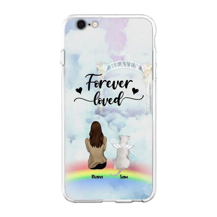 Custom Personalized Memorial Pets Phone Case - Man/Woman With Upto 4 Pets - Memorial Gift For Dog Lovers/Cat Lovers - Forever Loved - For iPhone And Samsung Phone Case - AXSIO5