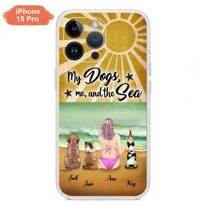 Custom Personalized Dog Mom Phone Case - Gifts For Dog Lovers With Upto 3 Dogs - My Dogs,Me And The Sea