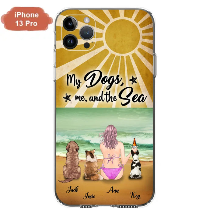 Custom Personalized Dog Mom Phone Case - Gifts For Dog Lovers With Upto 3 Dogs - My Dogs,Me And The Sea