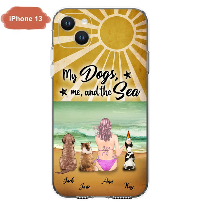 Custom Personalized Dog Mom Phone Case - Gifts For Dog Lovers With Upto 3 Dogs - My Dogs,Me And The Sea