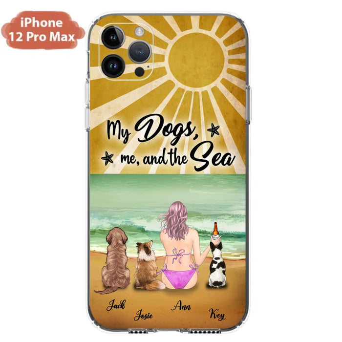 Custom Personalized Dog Mom Phone Case - Gifts For Dog Lovers With Upto 3 Dogs - My Dogs,Me And The Sea