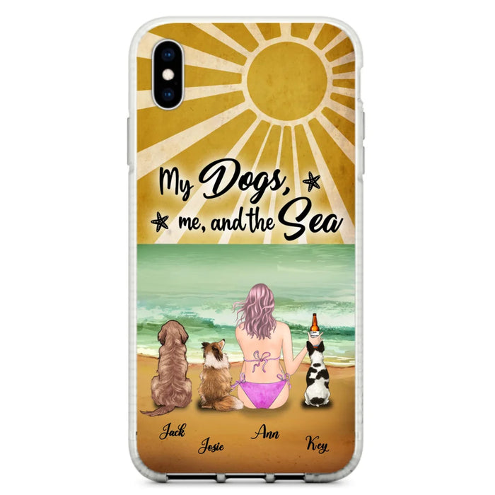 Custom Personalized Dog Mom Phone Case - Gifts For Dog Lovers With Upto 3 Dogs - My Dogs,Me And The Sea