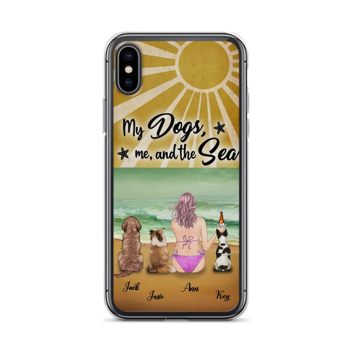 Custom Personalized Dog Mom Phone Case - Gifts For Dog Lovers With Upto 3 Dogs - My Dogs,Me And The Sea