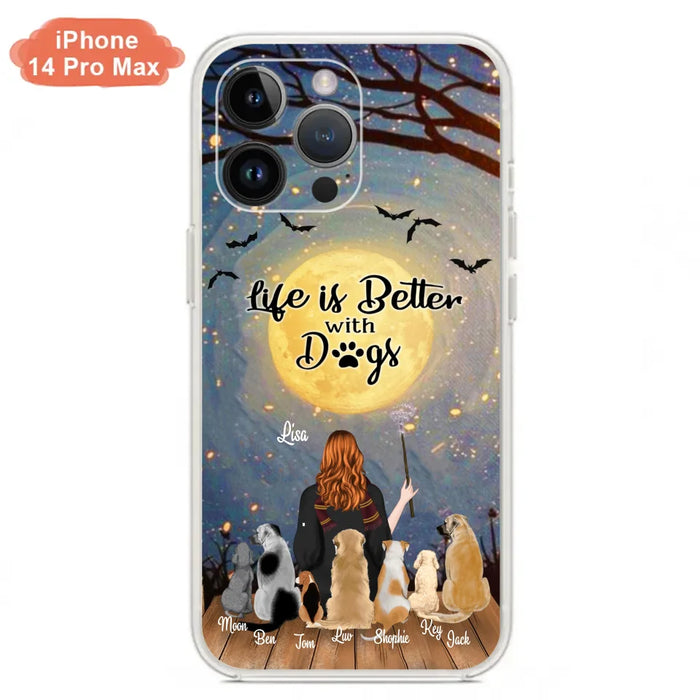 Custom Personalized Witch Phone Case - Upto 7 Dogs - Gift For Dog Lovers - Life Is Better With Dogs