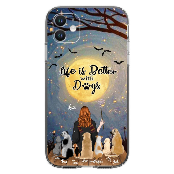 Custom Personalized Witch Phone Case - Upto 7 Dogs - Gift For Dog Lovers - Life Is Better With Dogs