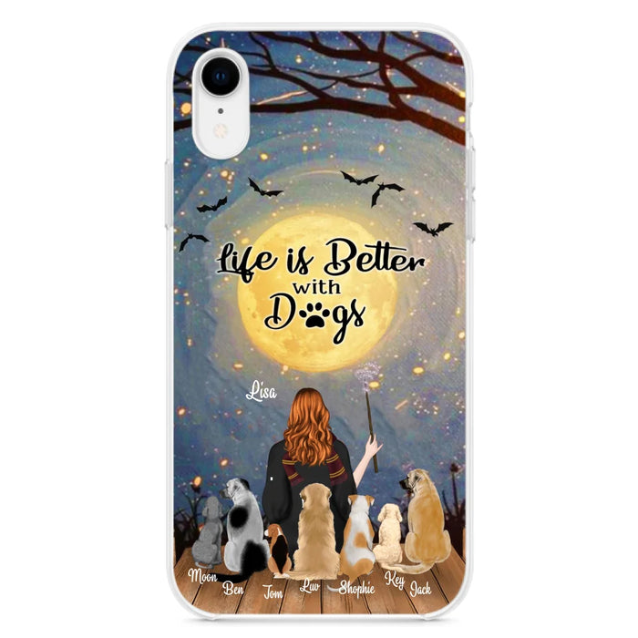 Custom Personalized Witch Phone Case - Upto 7 Dogs - Gift For Dog Lovers - Life Is Better With Dogs