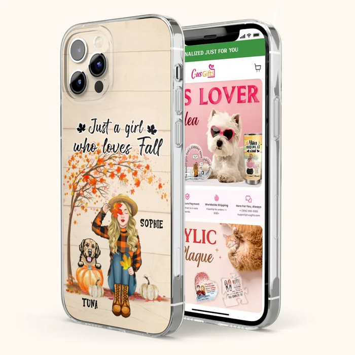 Custom Personalized Fall Dog Mom Phone Case- Upto 4 Pets - Best Gift For Dog Lovers - Just A Girl Who Loves Fall - Case For Iphone Samsung - MTJKZW