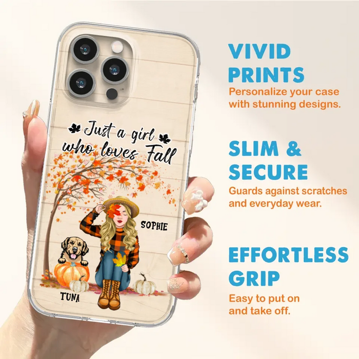 Custom Personalized Fall Dog Mom Phone Case- Upto 4 Pets - Best Gift For Dog Lovers - Just A Girl Who Loves Fall - Case For Iphone Samsung - MTJKZW