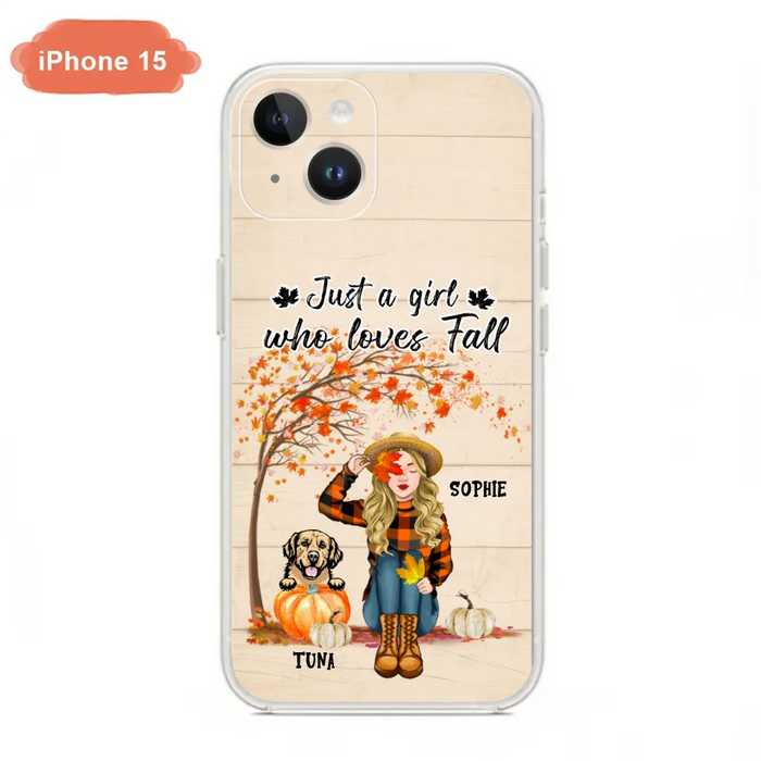 Custom Personalized Fall Dog Mom Phone Case- Upto 4 Pets - Best Gift For Dog Lovers - Just A Girl Who Loves Fall - Case For Iphone Samsung - MTJKZW