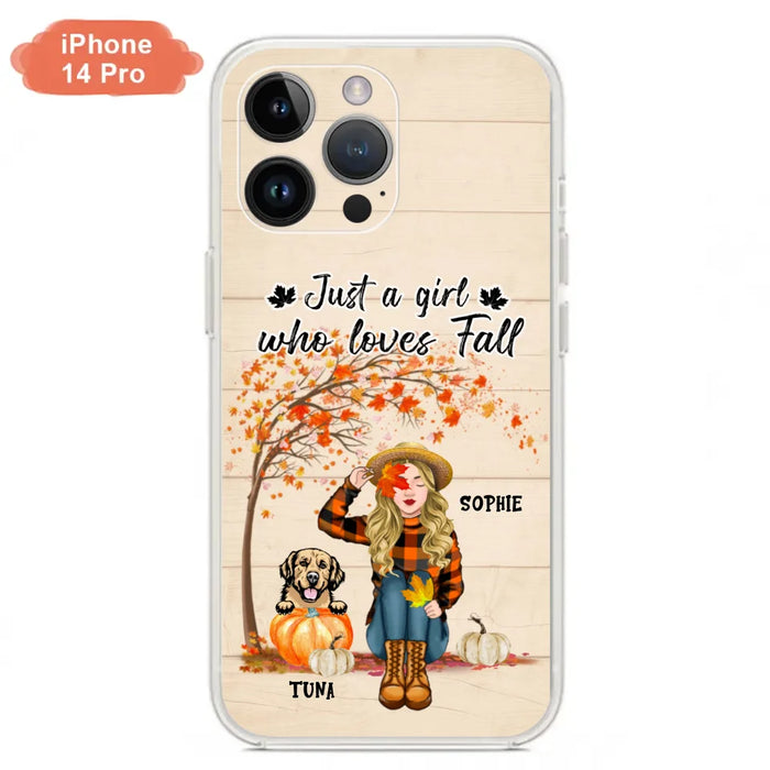 Custom Personalized Fall Dog Mom Phone Case- Upto 4 Pets - Best Gift For Dog Lovers - Just A Girl Who Loves Fall - Case For Iphone Samsung - MTJKZW