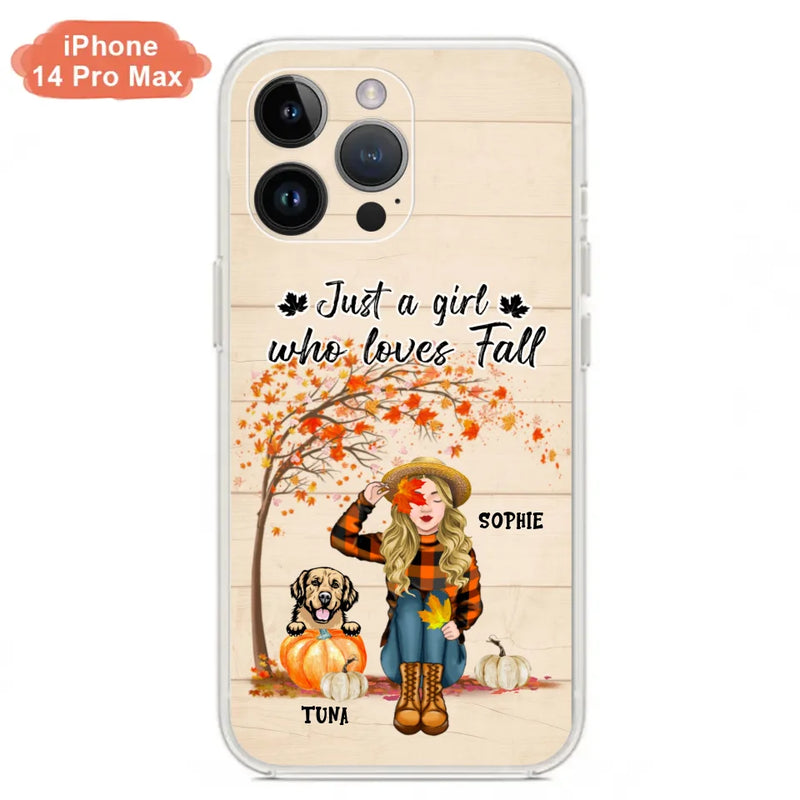Custom Personalized Fall Dog Mom Phone Case- Upto 4 Pets - Best Gift For Dog Lovers - Just A Girl Who Loves Fall - Case For Iphone Samsung - MTJKZW