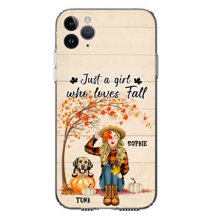 Custom Personalized Fall Dog Mom Phone Case- Upto 4 Pets - Best Gift For Dog Lovers - Just A Girl Who Loves Fall - Case For Iphone Samsung - MTJKZW