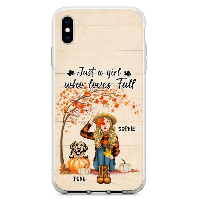 Custom Personalized Fall Dog Mom Phone Case- Upto 4 Pets - Best Gift For Dog Lovers - Just A Girl Who Loves Fall - Case For Iphone Samsung - MTJKZW