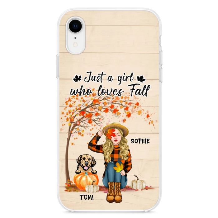 Custom Personalized Fall Dog Mom Phone Case- Upto 4 Pets - Best Gift For Dog Lovers - Just A Girl Who Loves Fall - Case For Iphone Samsung - MTJKZW