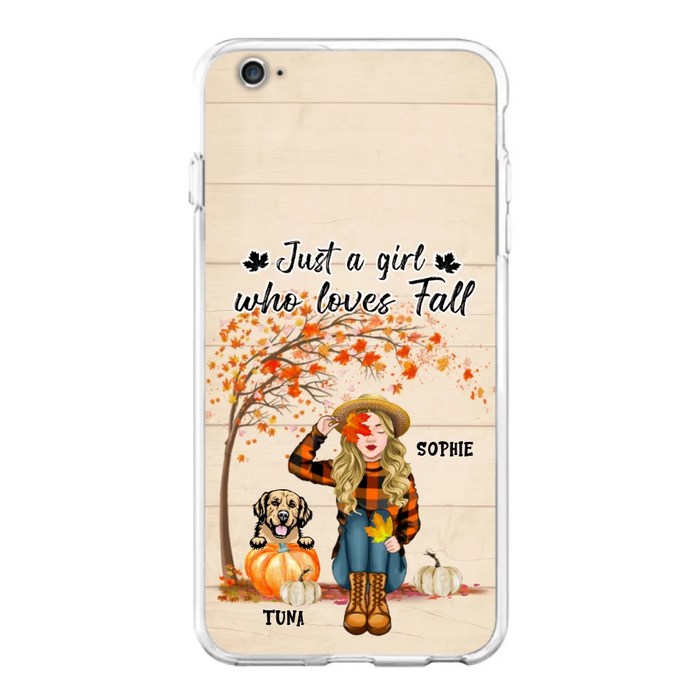 Custom Personalized Fall Dog Mom Phone Case- Upto 4 Pets - Best Gift For Dog Lovers - Just A Girl Who Loves Fall - Case For Iphone Samsung - MTJKZW