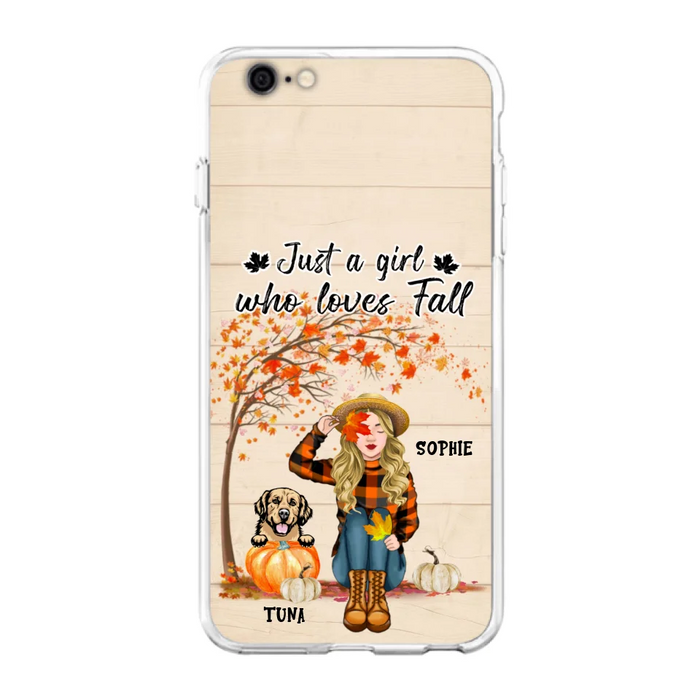 Custom Personalized Fall Dog Mom Phone Case- Upto 4 Pets - Best Gift For Dog Lovers - Just A Girl Who Loves Fall - Case For Iphone Samsung - MTJKZW