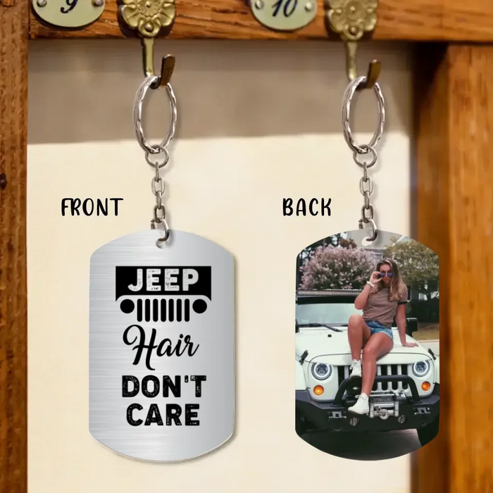 Custom Personalized Off-road Girl 2-Sided Aluminum Keychain - Upload Girl Photo - Gift Idea For Off-road Lover - Jeep Hair Don't Care