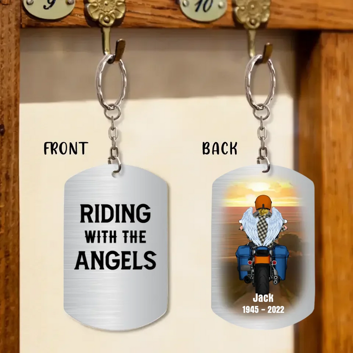 Custom Personalized Memorial Biker Aluminum Keychain - Memorial Gift Idea For Father's Day - Riding With The Angels