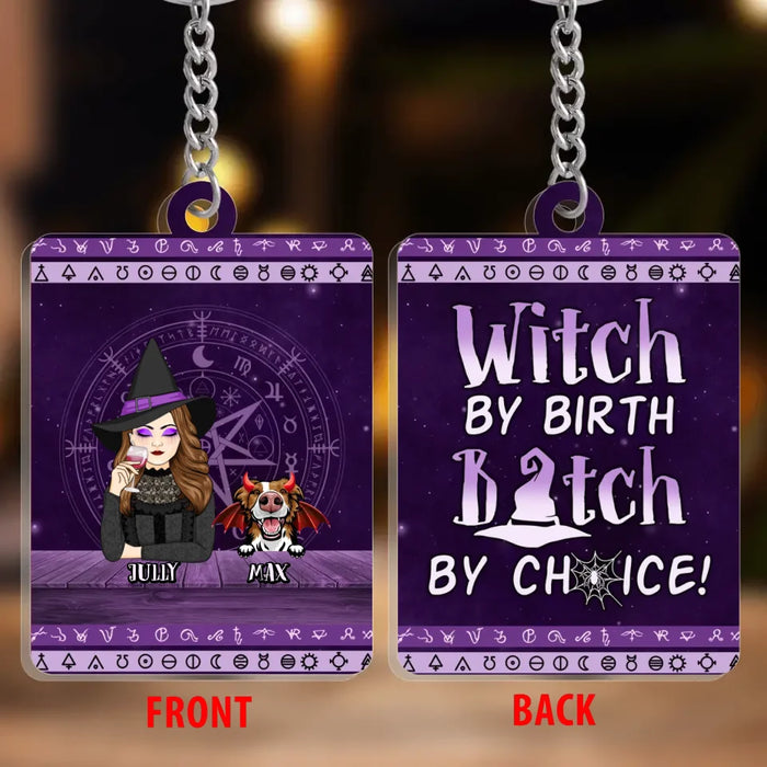 Custom Personalized Halloween Pets Witch Acrylic Keychain - Upto 3 Dogs/Cats - Halloween Gift Idea For Dog/Cat Lovers - Witch By Nature Bitch By Choice