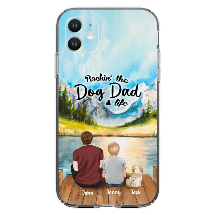 Custom Personalized Dog Mom/Dog Dad Phone Case - Single Mom/Single Dad with 1 Kid and 2 Pets - iPhone and Samsung Cases