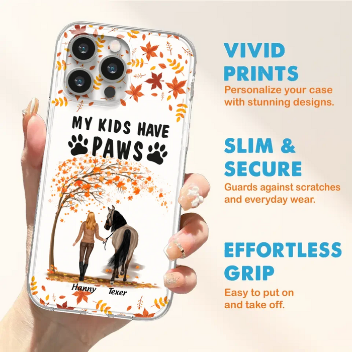 Custom Personalized Horse Mom In Autumn Phone Case - Girl With Upto 2 Horses - My Kids Have Paws - Case For iPhone And Samsung