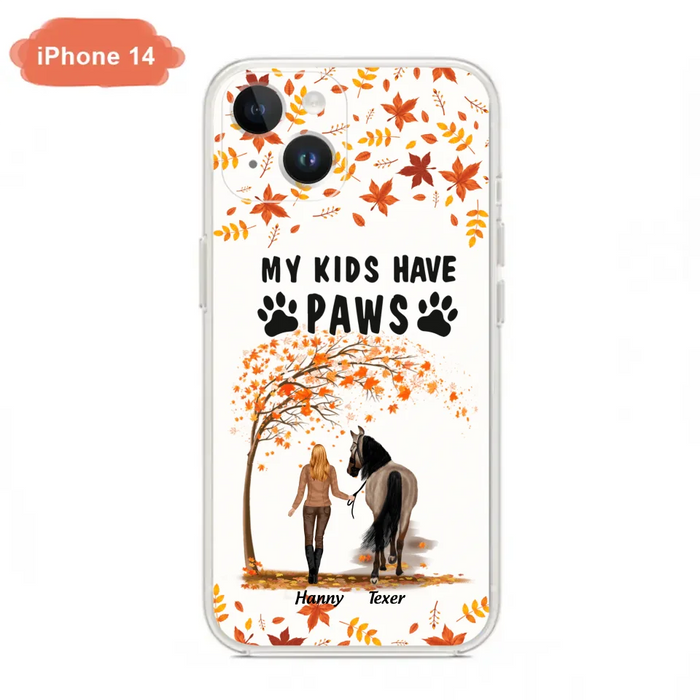 Custom Personalized Horse Mom In Autumn Phone Case - Girl With Upto 2 Horses - My Kids Have Paws - Case For iPhone And Samsung