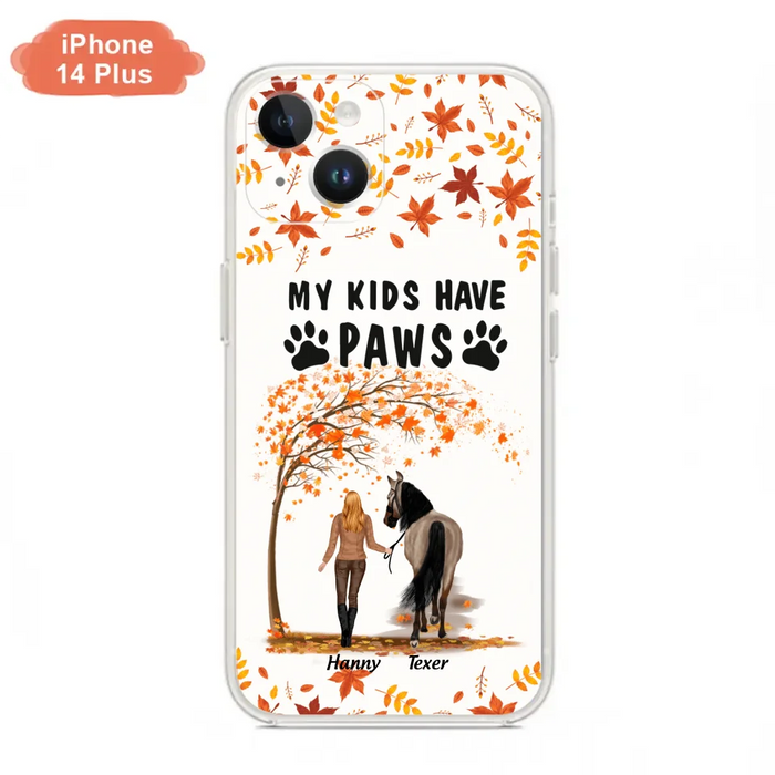 Custom Personalized Horse Mom In Autumn Phone Case - Girl With Upto 2 Horses - My Kids Have Paws - Case For iPhone And Samsung