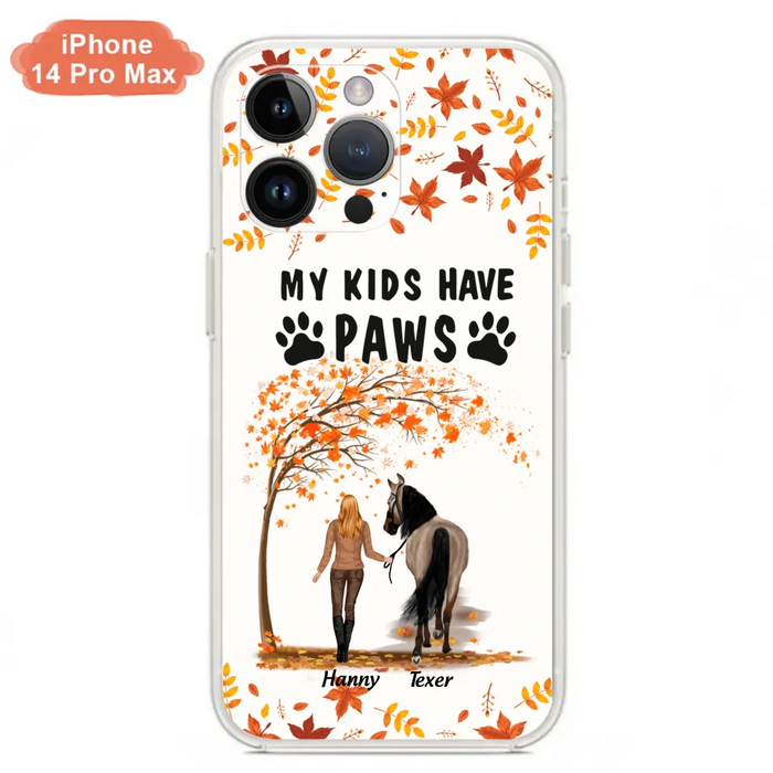 Custom Personalized Horse Mom In Autumn Phone Case - Girl With Upto 2 Horses - My Kids Have Paws - Case For iPhone And Samsung