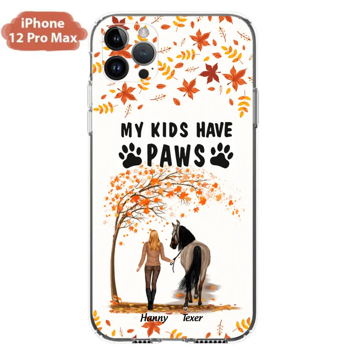 Custom Personalized Horse Mom In Autumn Phone Case - Girl With Upto 2 Horses - My Kids Have Paws - Case For iPhone And Samsung