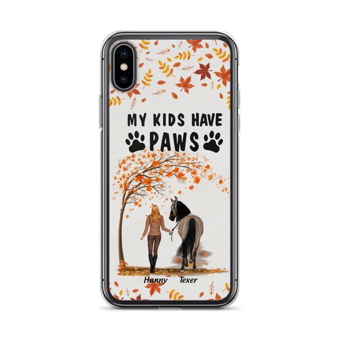 Custom Personalized Horse Mom In Autumn Phone Case - Girl With Upto 2 Horses - My Kids Have Paws - Case For iPhone And Samsung