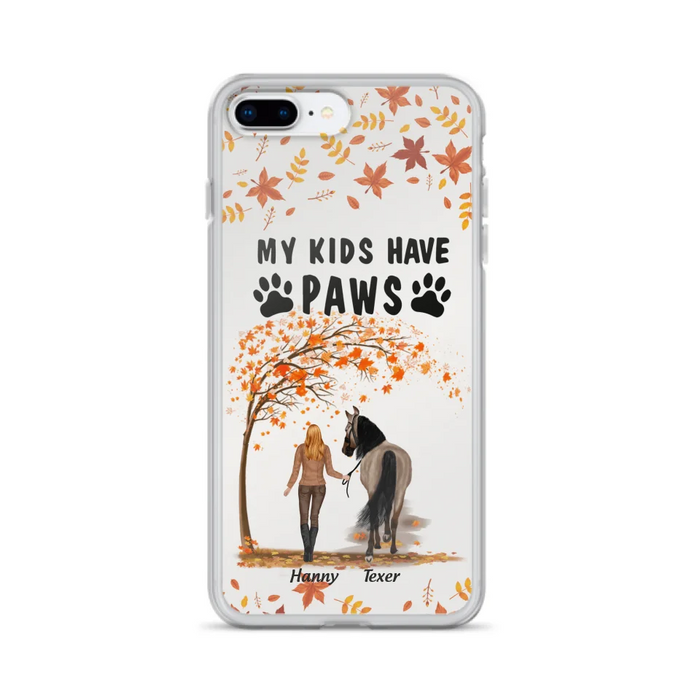 Custom Personalized Horse Mom In Autumn Phone Case - Girl With Upto 2 Horses - My Kids Have Paws - Case For iPhone And Samsung