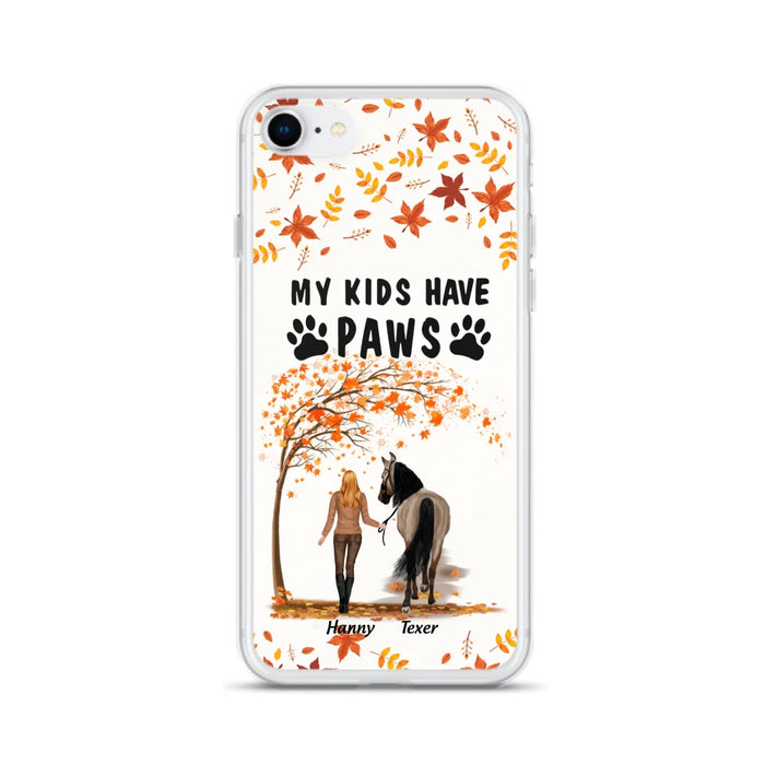 Custom Personalized Horse Mom In Autumn Phone Case - Girl With Upto 2 Horses - My Kids Have Paws - Case For iPhone And Samsung