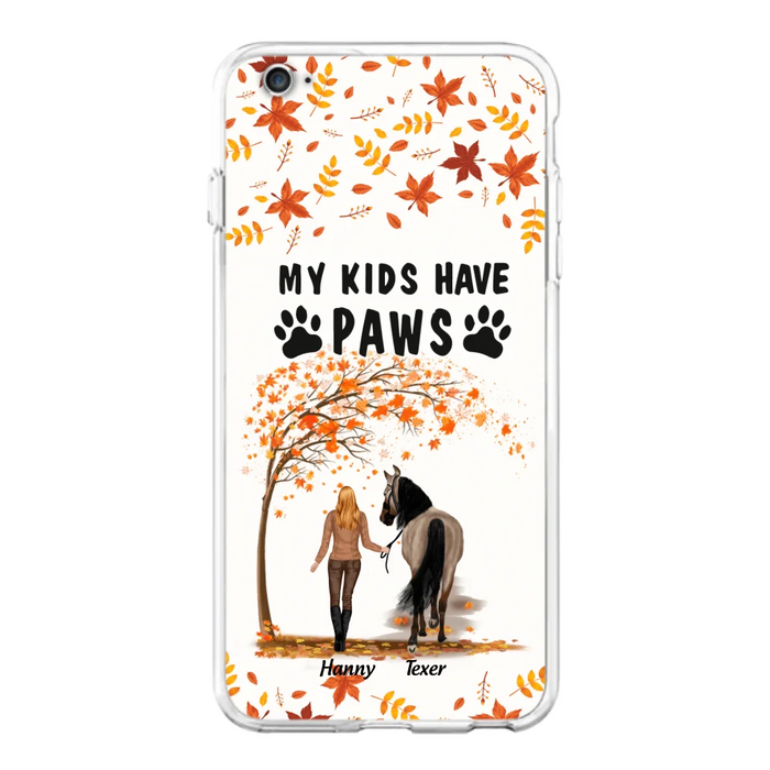 Custom Personalized Horse Mom In Autumn Phone Case - Girl With Upto 2 Horses - My Kids Have Paws - Case For iPhone And Samsung